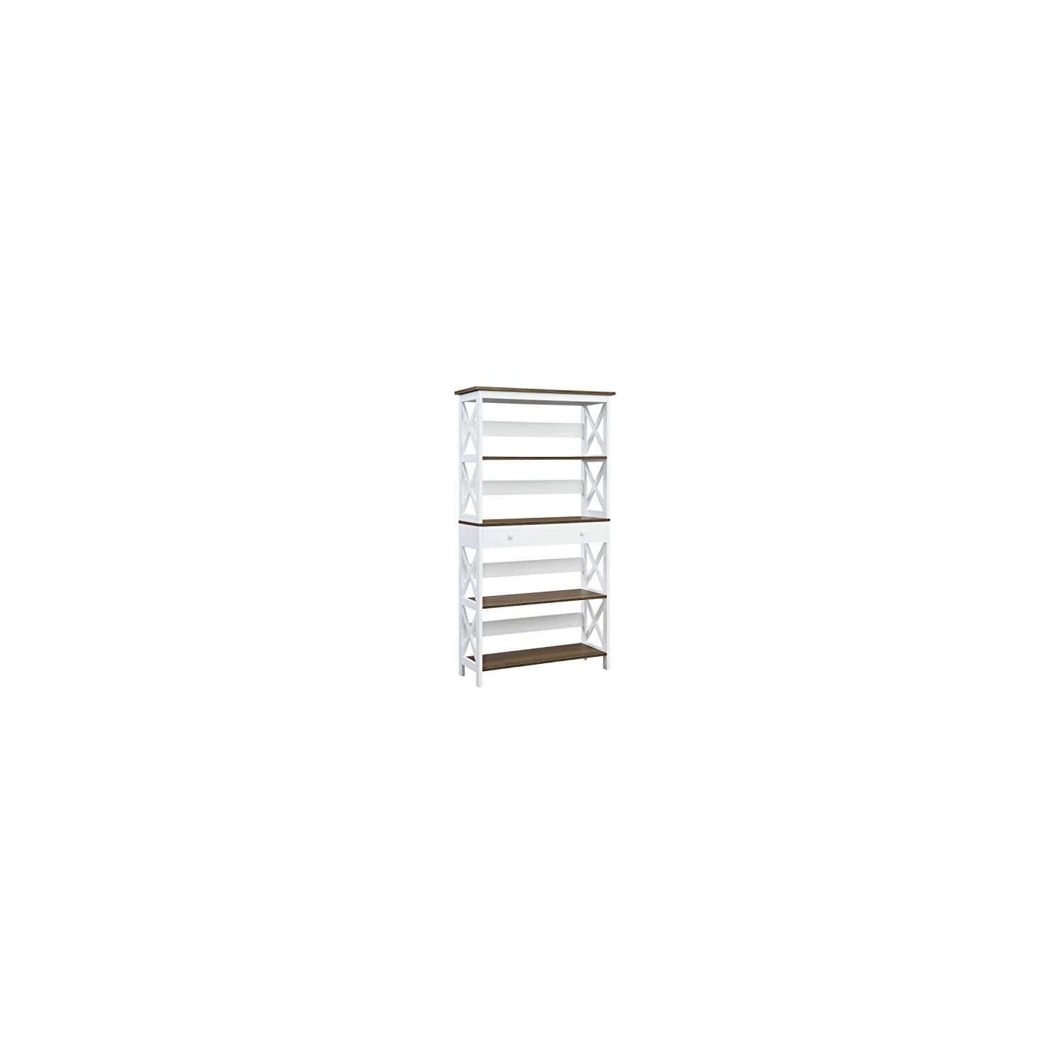 5-Tier Bookcase with Drawer and X-Pattern Detailing for Modern Display and Hidden Storage - 31.5