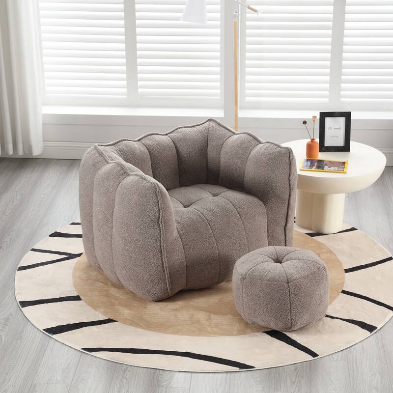 Soft Bean Bag Chair with High Resilient Foam for Adults, Comfortable Square Lazy Sofa with Footstool for Living Room