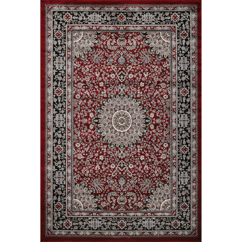 Master Collection Floral Transitional Area Rug - Red/Black - 8' Runner