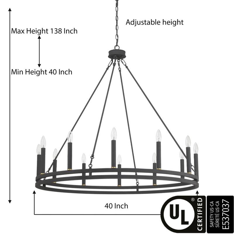 Acroma 12-light 40In Farmhouse Updated Wagon Wheel Chandelier Candle Lighting