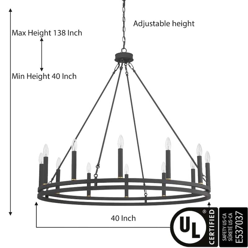 Acroma 12-light Farmhouse Black Wagon Wheel Chandelier