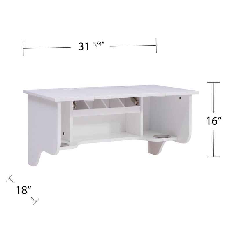 Wall Mount Ledge w/ Vanity Mirror - Transitional Style - - White