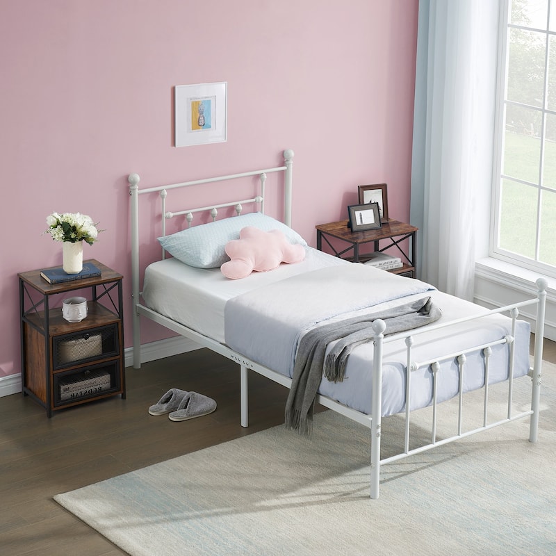 Taomika 3-pieces Bed Frame and Brown Nightstands Set -（Set of 3）
