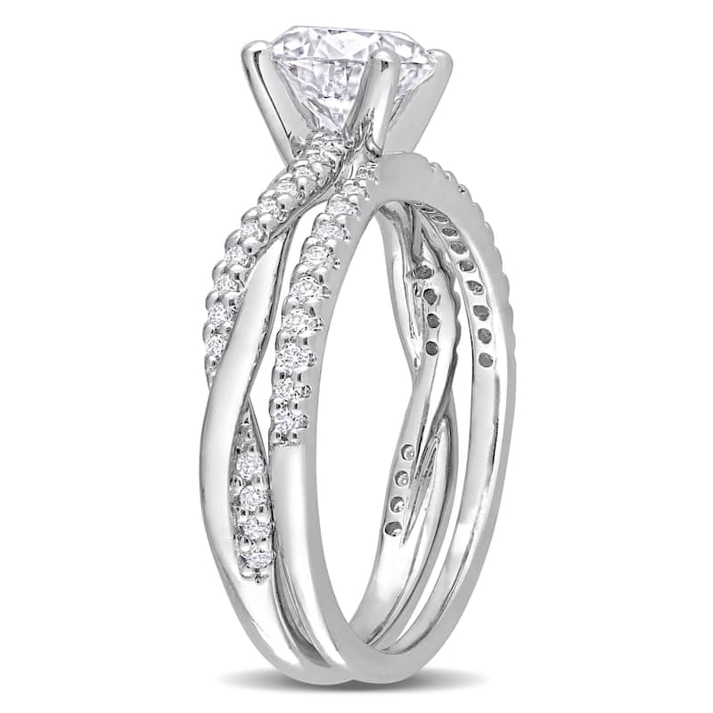 Miadora 1 1/2ct DEW Moissanite Crossover Bridal Ring Set in Sterling Silver