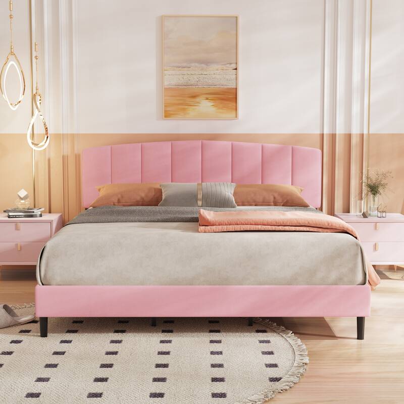 Alazyhome Upholstered Platform Bed Frame with Bedside Cupboard