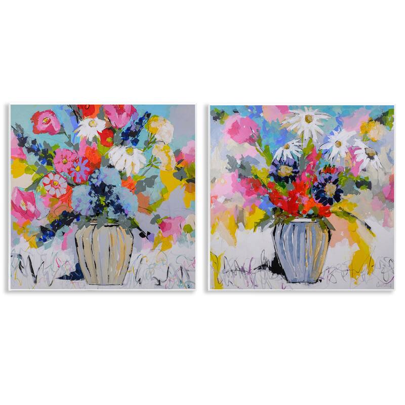 Stupell Vibrant Flower Vase Collection Wall Plaque Art Design By Joan Curtis (Set of 2) - 12 x 12