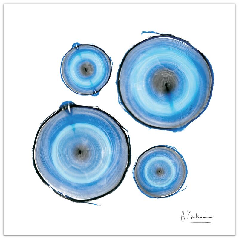 "Mineral Rings II" Abstract Wall Art on Frameless Free Floating Tempered Glass Panel - Blue