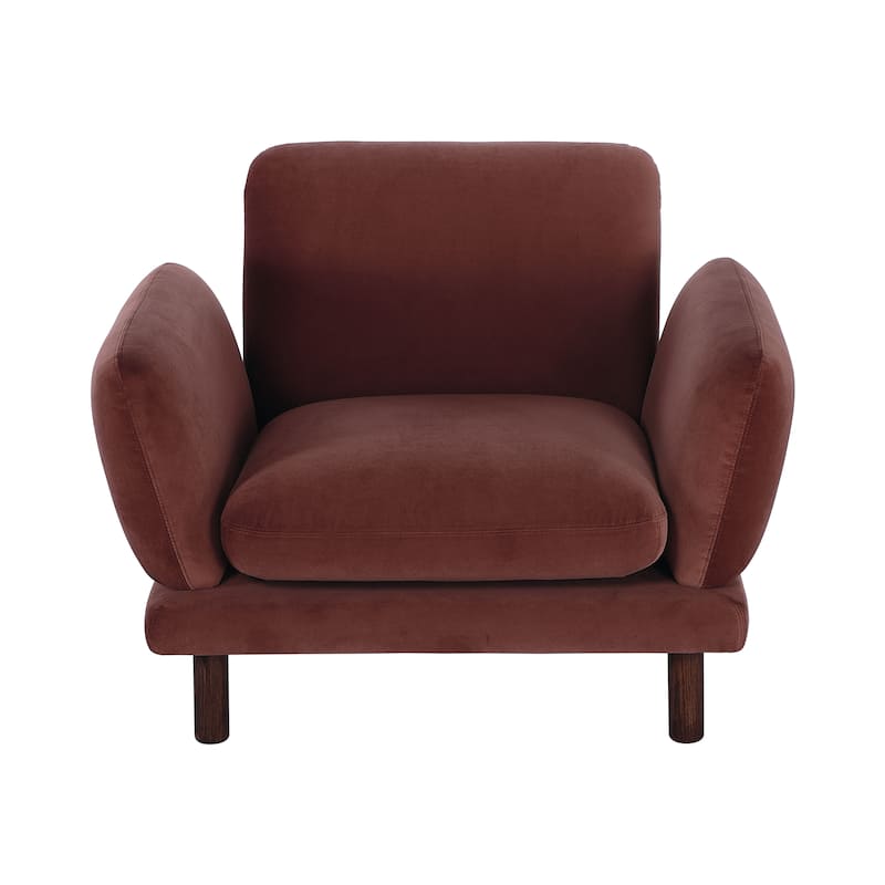 Velvet Upholstered Chair with Oak Wood Legs