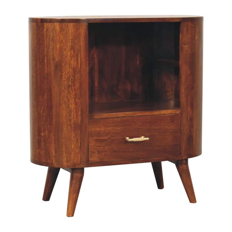 HomeRoots 30" Chestnut Solid Wood Oval Accent Cabinet With One Drawer