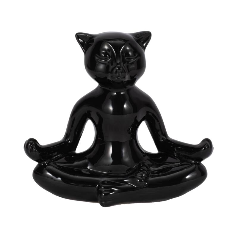 Sagebrook Home Ceramic Yoga Cat Figurine, Elegant Ceramic Centerpiece, Distinctive Accent for Your Decor - 8" x 3" x 7"