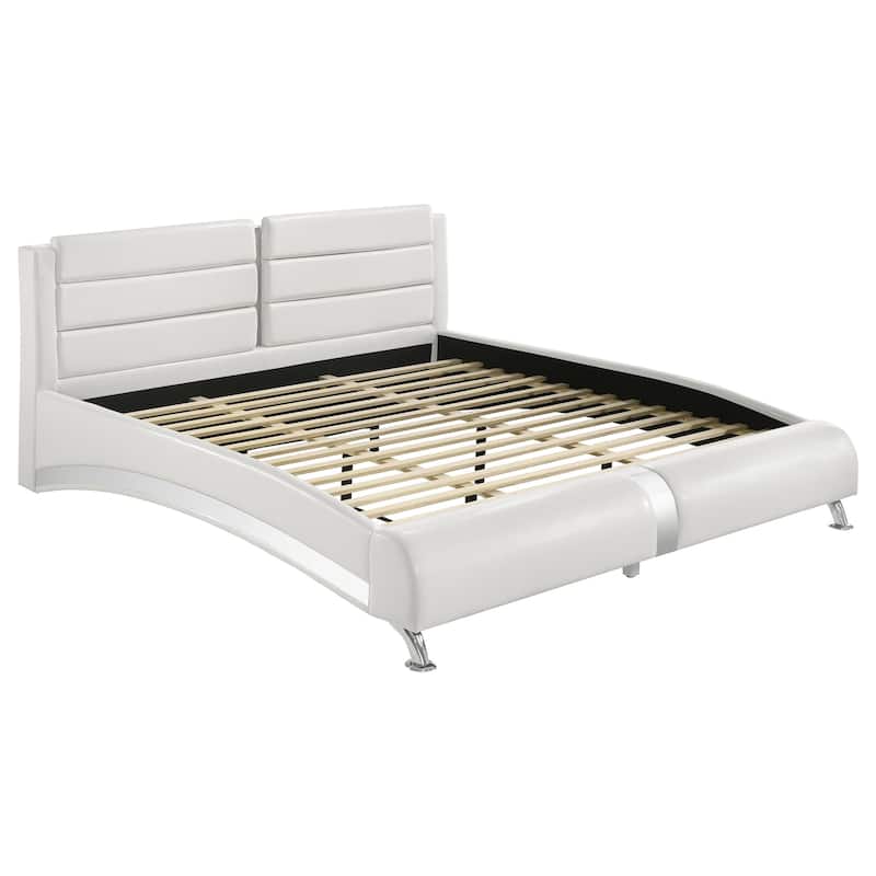 Zor 4pc King Size Bedroom Set, White Faux Leather and LED Mirror