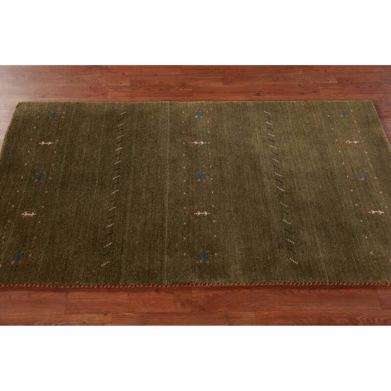 Hand Knotted Oriental 100% Wool Carpet Tribal Tribal Green Gabbeh Area Rug - 5' 3'' X 3' 0''