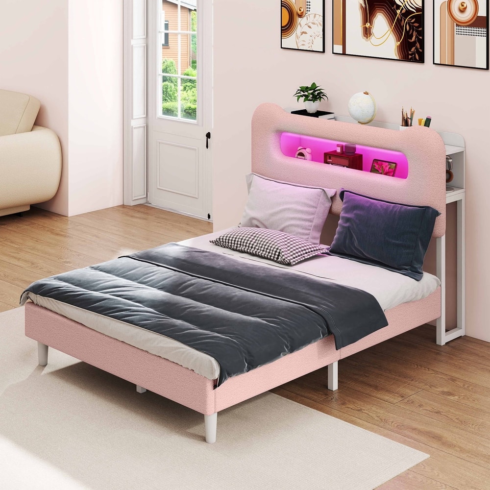 Storage Upholstered Platform Bed with LED Lighting Included