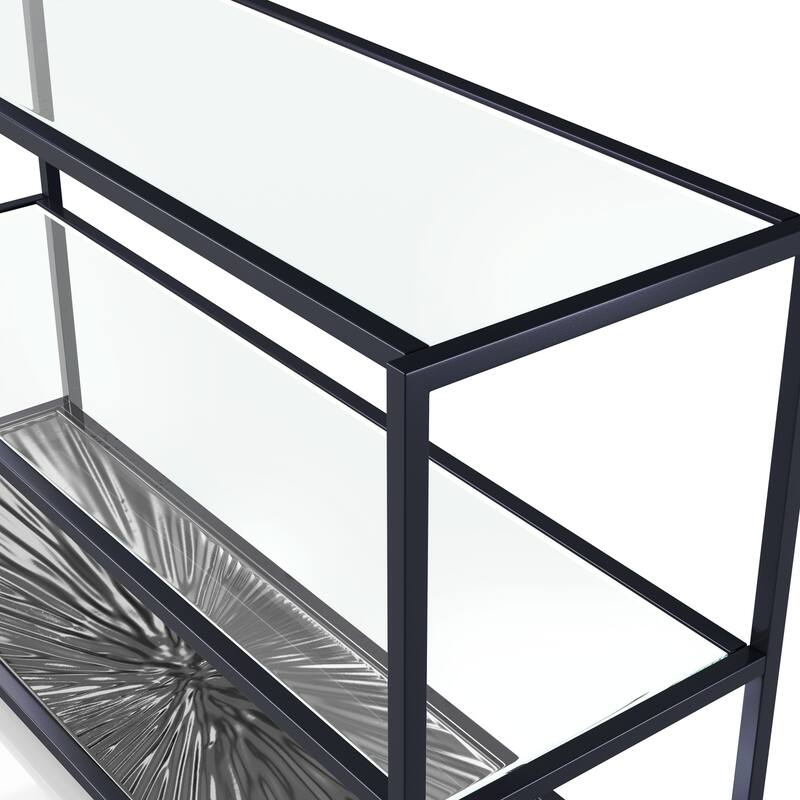247 Shop At Home Aureum Modern 1-Shelf Sofa Table with Sunburst Base and Tempered Glass Top