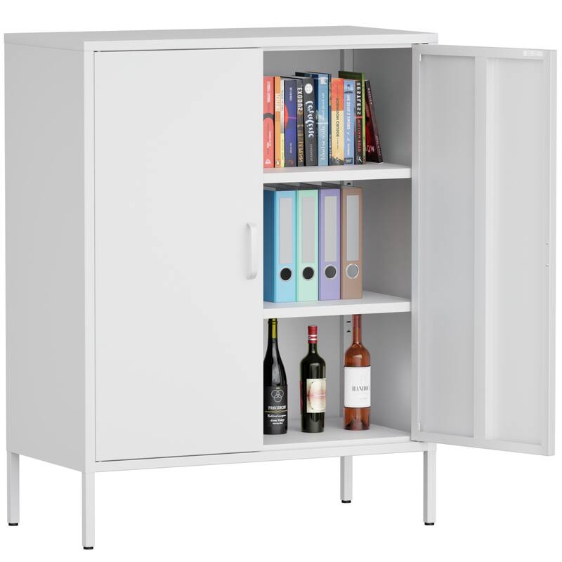 The metal storage locker, 40 inches high, comes with 2 doors and is suitable for homes, offices and coffee bars
