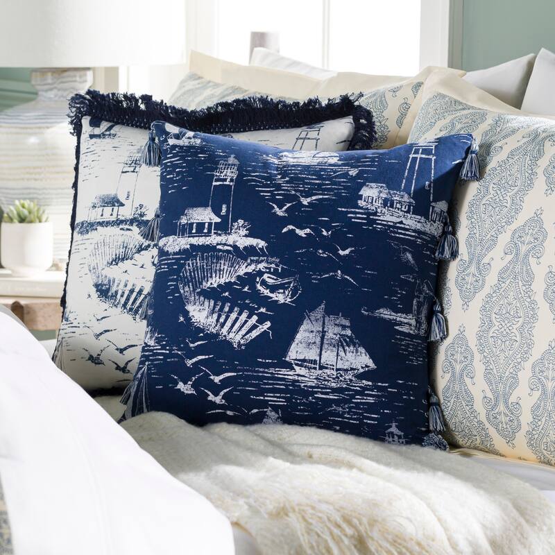 Artistic Weavers Adrie Coastal Scene Printed 22-inch Throw Pillow - Polyester - Navy Tassel