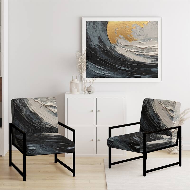 Designart "Gold and Black Vibrant Spirals" Upholstered Abstract Spirals Accent Chair and Modern & Contemporary Arm Chair