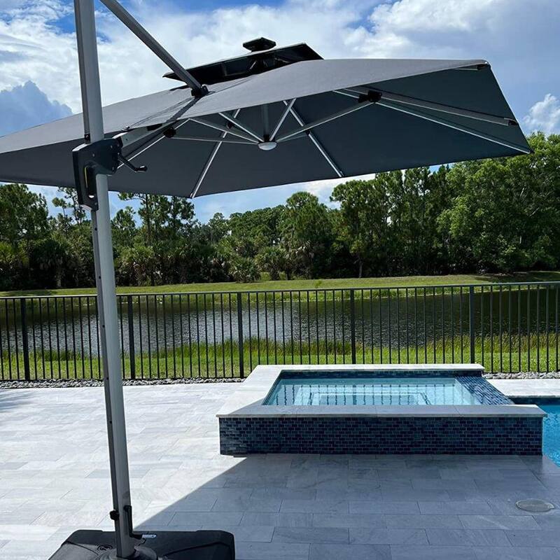 PURPLE LEAF 11 ft Double Top Solar Powered LED Square Patio Cantilever Umbrella with Base