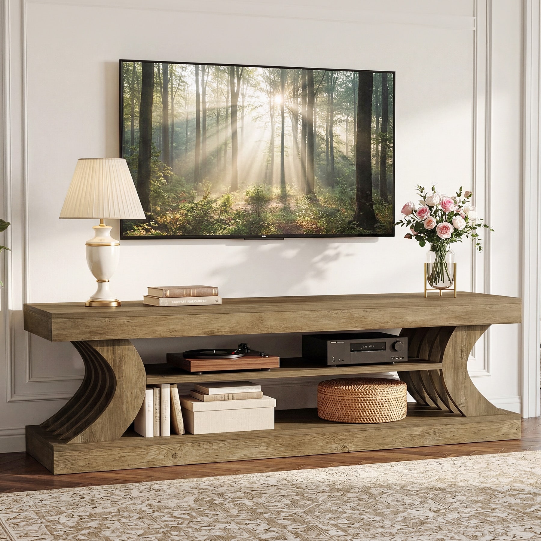 63" Modern TV Stand for 55/65/70 Inch TVs, Entertainment Center with Shelves, Low Media Console