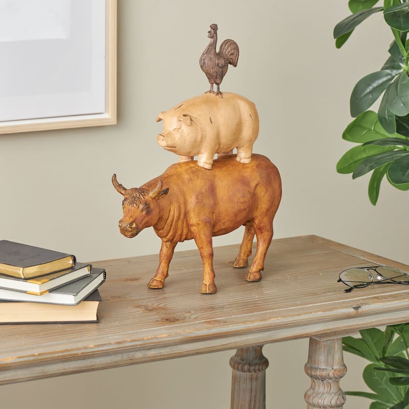 Resin Stacked Farm Animals Decorative Sculpture - Multi Colored or Brown
