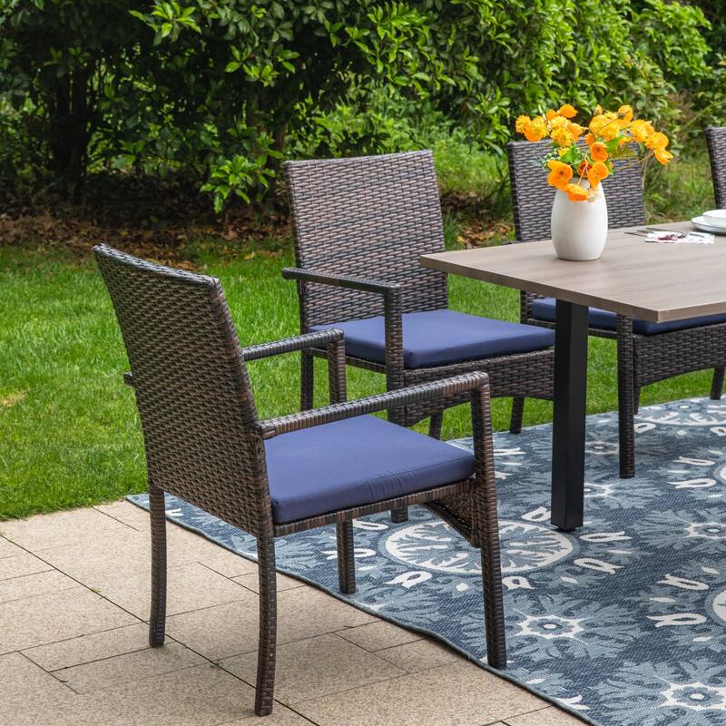 7/9-piece Patio Dining Set, Expendable Rectangular Outdoor Dining Table with Rattan Chairs