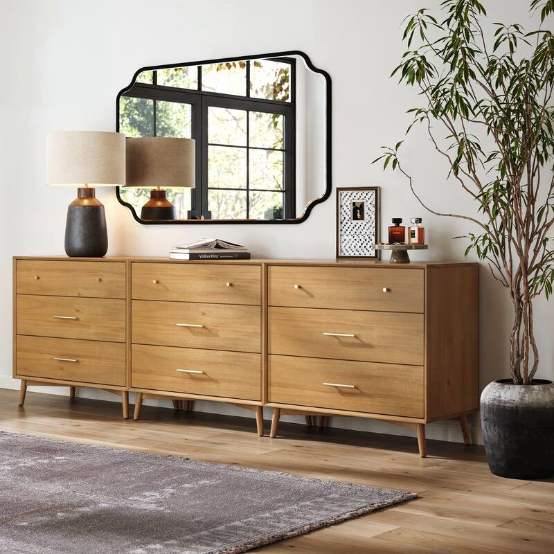 Harper Mid Century Modern Dresser, Solid Wood Dresser for Bedroom with 3 Drawers and Metal Drawer Pulls - Set of 3