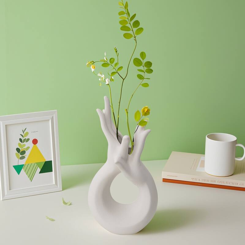 Javlergo Vase Modern Human Hands White Decorative Flower Vases