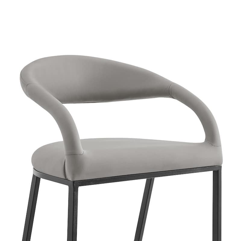 HomeRoots 26" Light Gray and Black Faux Leather and Iron Low Back Counter Height Bar Chair