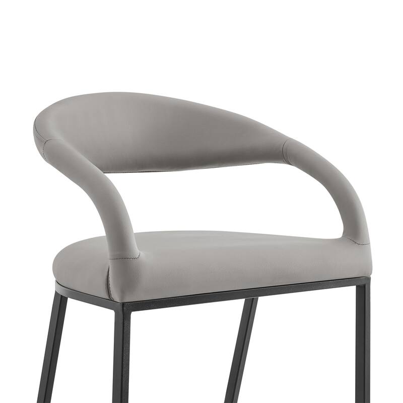 HomeRoots 30" Light Gray and Black Faux Leather and Iron Low Back Bar Height Bar Chair