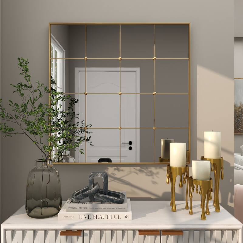 CosmoLiving by Cosmopolitan Gold Metal Window Pane Inspired Room Wall Mirror