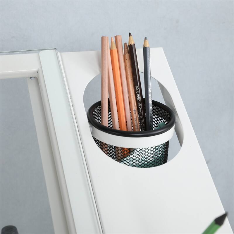 Adjustable Drawing Desk with 2 Metal Drawers and Stool