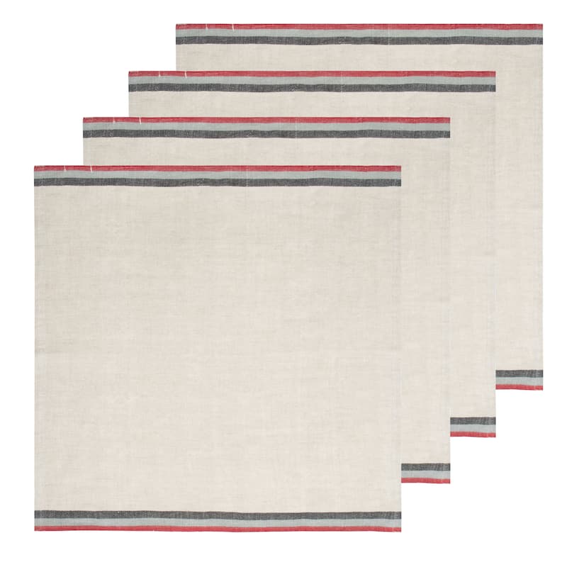 Caravan Normandy Napkins - Set of 4 - 20" x 20" - 20 x 20" - Natural, Red, Grey, Black