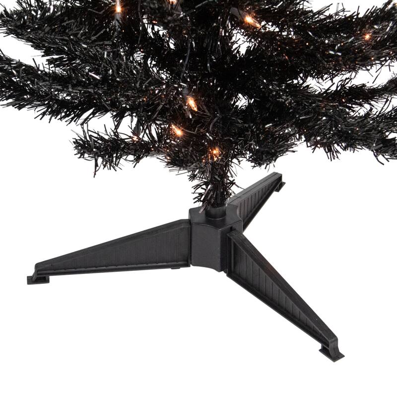 4' Pre-Lit Black Artificial Tinsel Christmas Tree Clear Lights