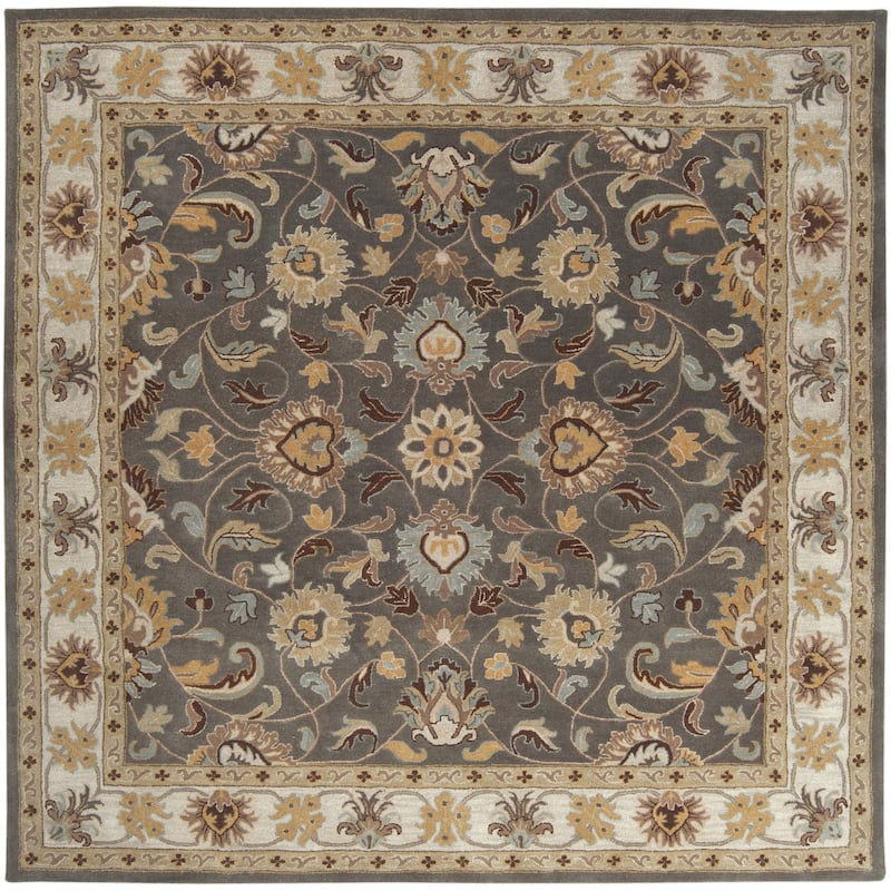 Livabliss Caesar Updated Traditional Border Area Rug. - 8' x 8' Square - Grey/Beige