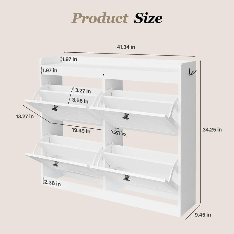 Freestanding Hidden Shoe Rack, Shoe Storage Cabinet with 4 Flip Drawers