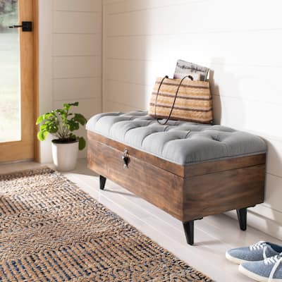 SAFAVIEH Liam Tufted Cocktail Ottoman-Grey / Dark Oak