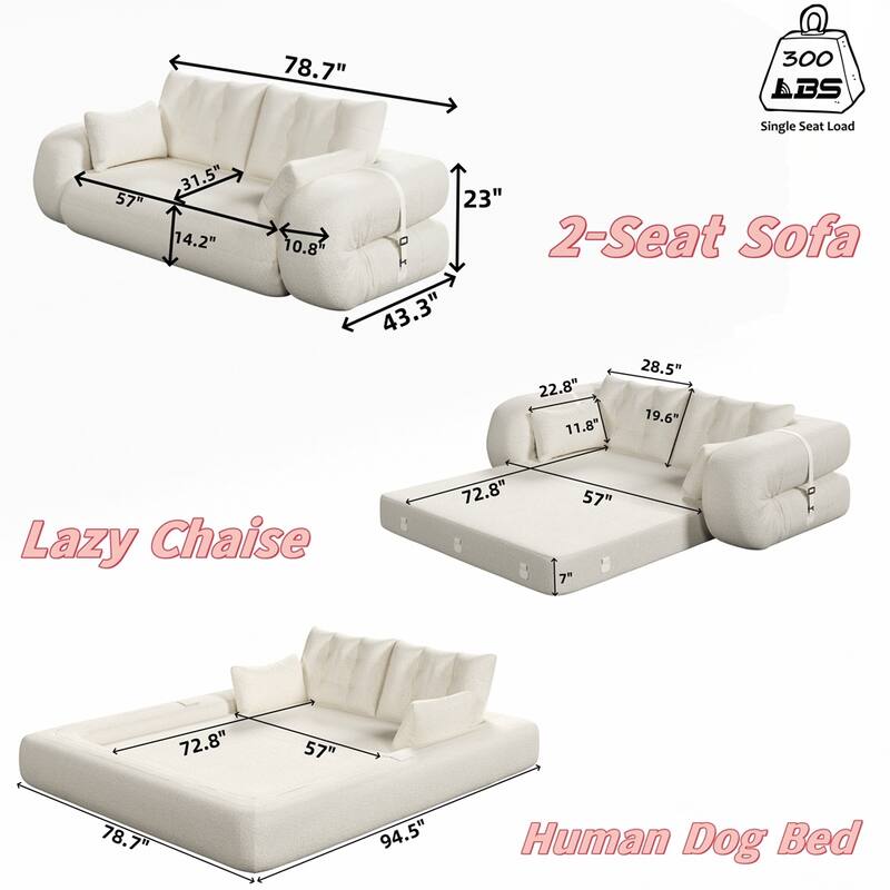 3-in-1 Teddy Fabric Foam-Filled Sleeper Sofa Bed