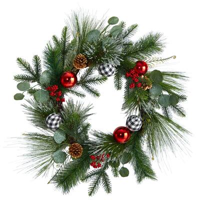24" Berry and Pinecone Artificial Christmas Wreath with Ornaments - Green - 24