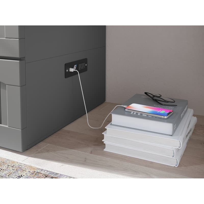 Murphy Bed Chest Full Size - Memory Foam Mattress & USB Charging - Grey Compact Space Saver