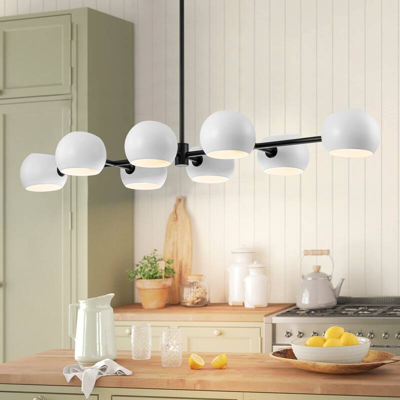 8-Light Modern Linear Clear Glass Globe Bubble Chandelier for Dining Room