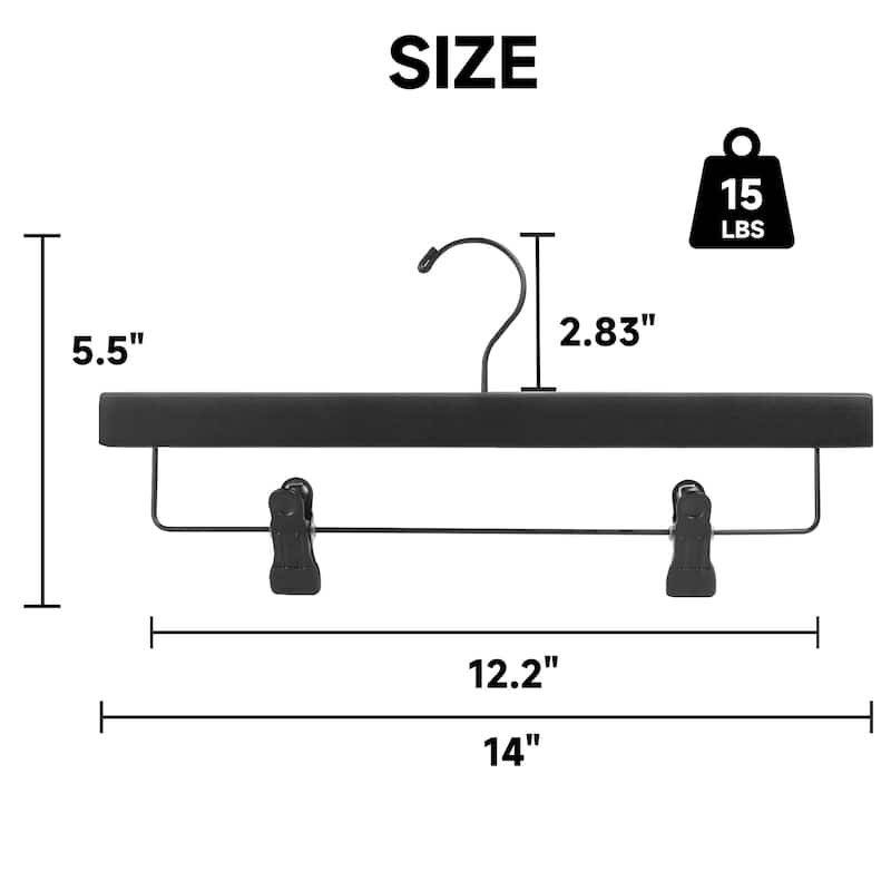 BP4U Premium Wooden Pants Hangers with Adjustable Clips, Solid Wood Skirt Hangers for Jeans, Slacks, Dresses
