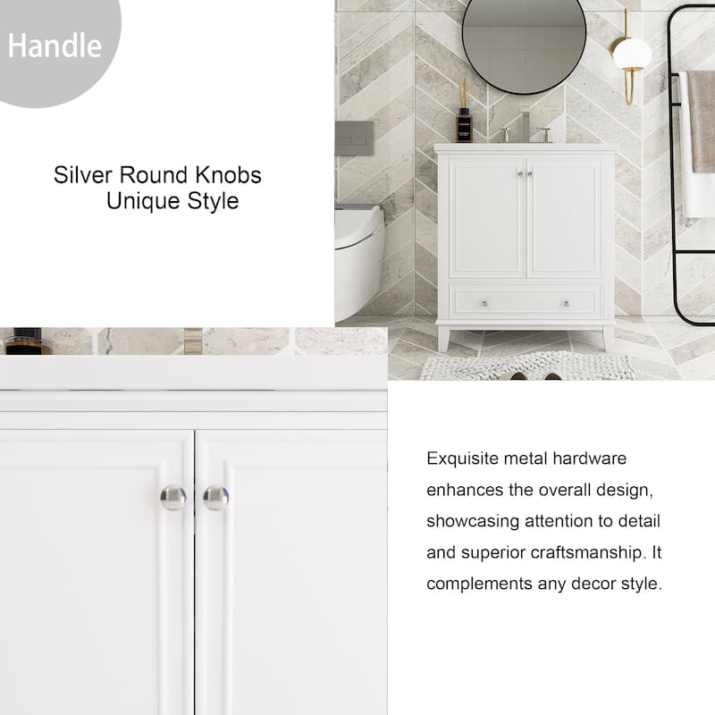 34.8" Tall Solid Wood with MDF 2-Door Freestanding in White with Basin - 30" x 18"