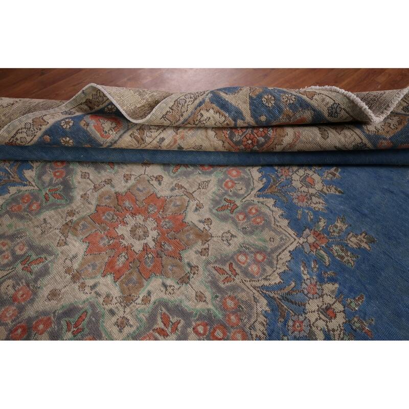 Tabriz Vintage Persian Rug Hand-Knotted Blue Wool Carpet - 8'4" x 11'3"