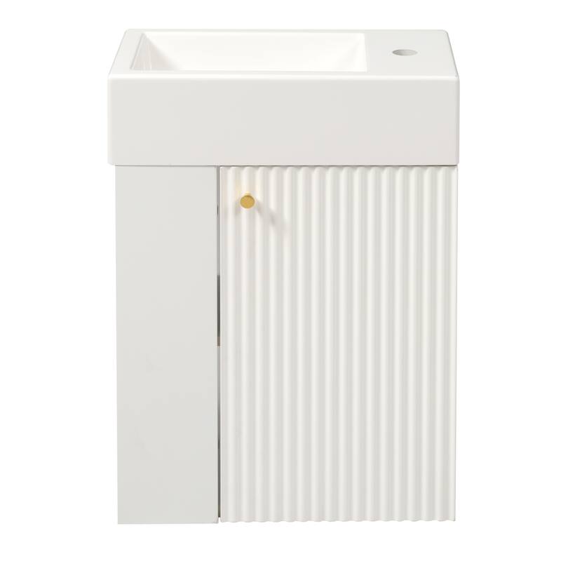 Floating Bathroom Vanity with Sink, Small Wall Mounted Bathroom Vanities, Bathroom Cabinet with Open Shelf & Soft-Close Doors