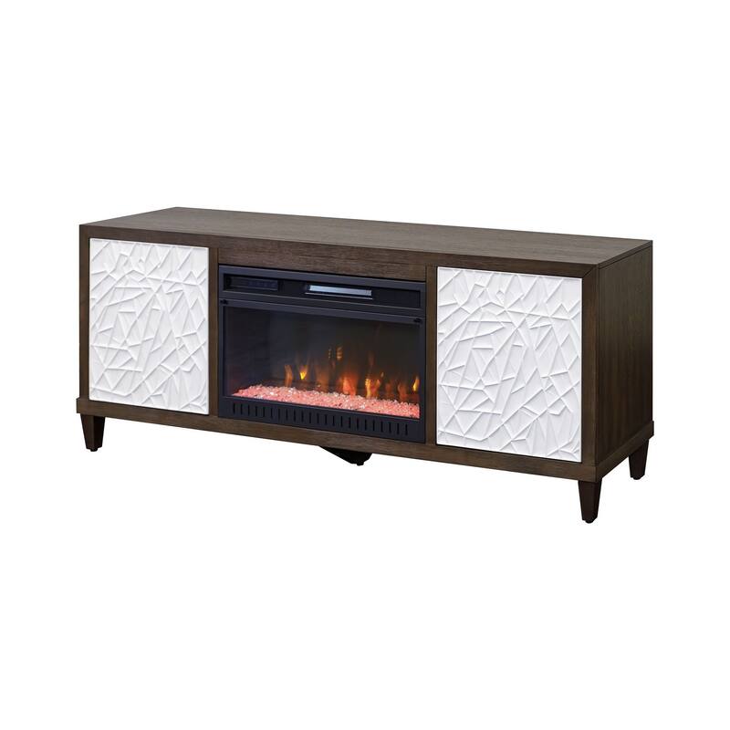 Modern Wood 65" Fireplace Console with with doors, TV Stand, Entertainment Storage, Fully Assembled, Brown