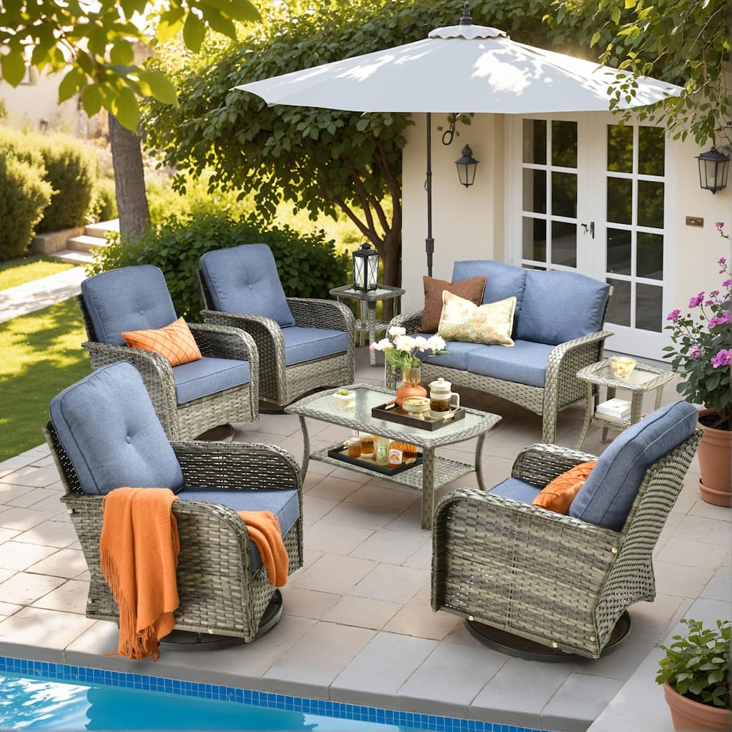 HOOOWOOO 8-piece Wicker Rattan Outdoor Furniture Patio Swivel Chair Set