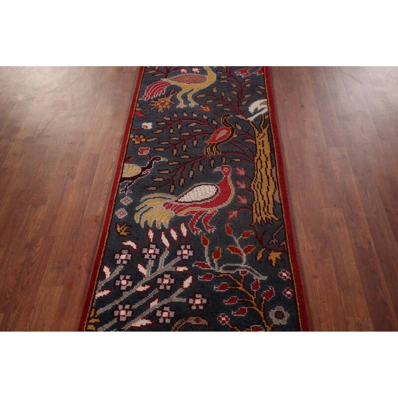Animals Pictorial Ziegler Indian Runner Rug Handmade Wool Carpet - 2'5"x 7'11"