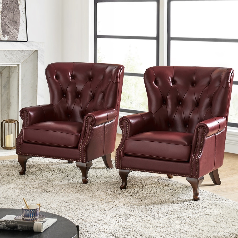 Burgundy leather armchair discount