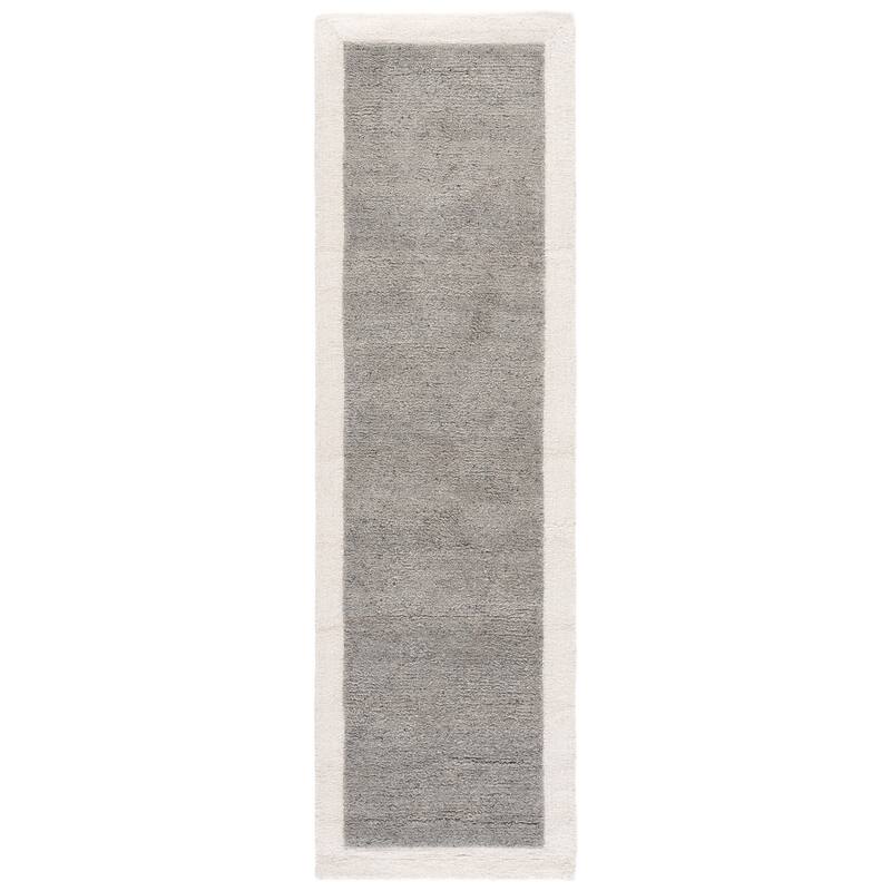 SAFAVIEH Handmade Metro Kleanthi Border Wool Rug - 2'3" x 8' Runner - Grey/Ivory