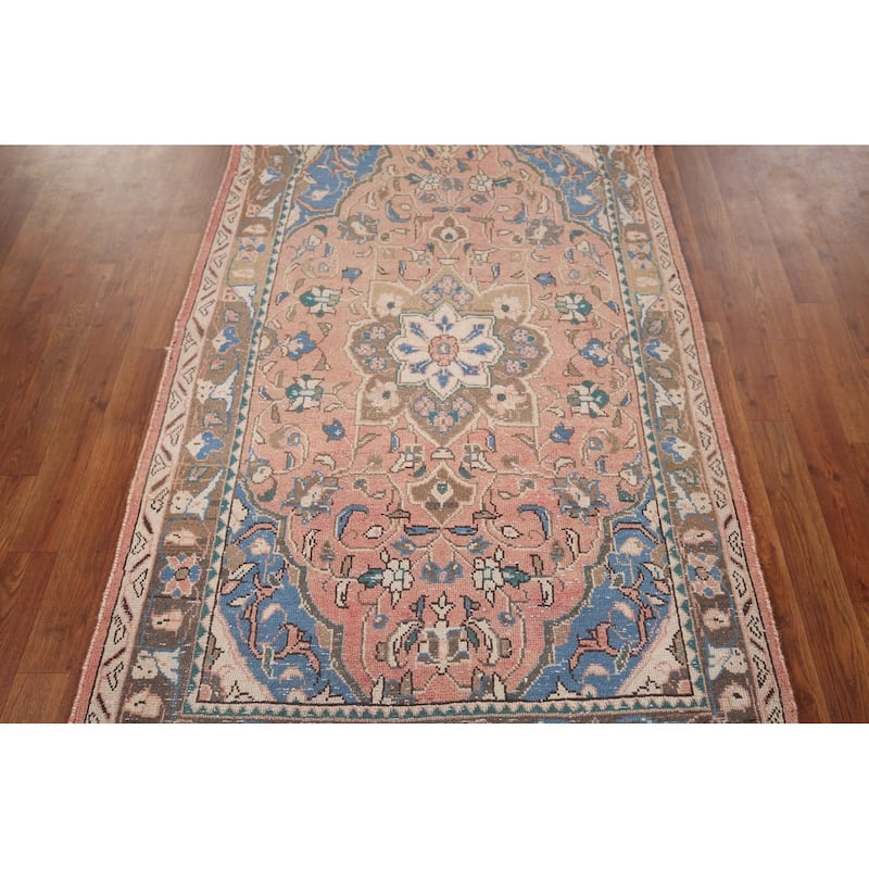 Floral Pink Sarouk Persian Accent Rug Hand-Knotted Wool Carpet - 3'7" x 6'1"